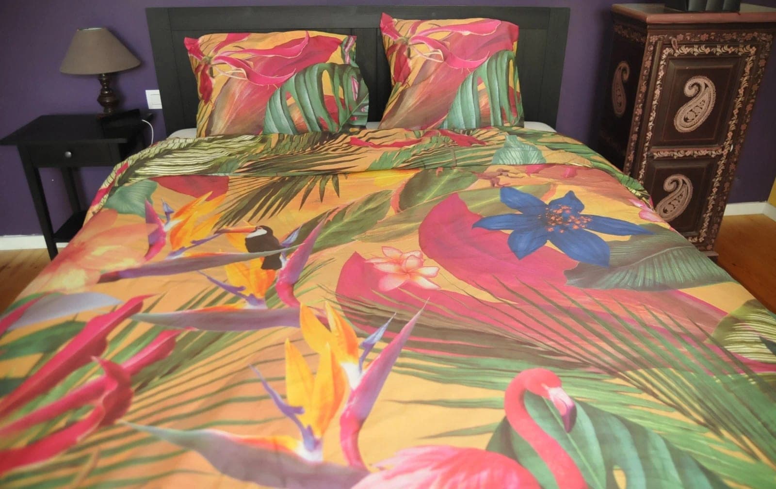 Dekbedovertrek met twee slopen jungle/flamingo
