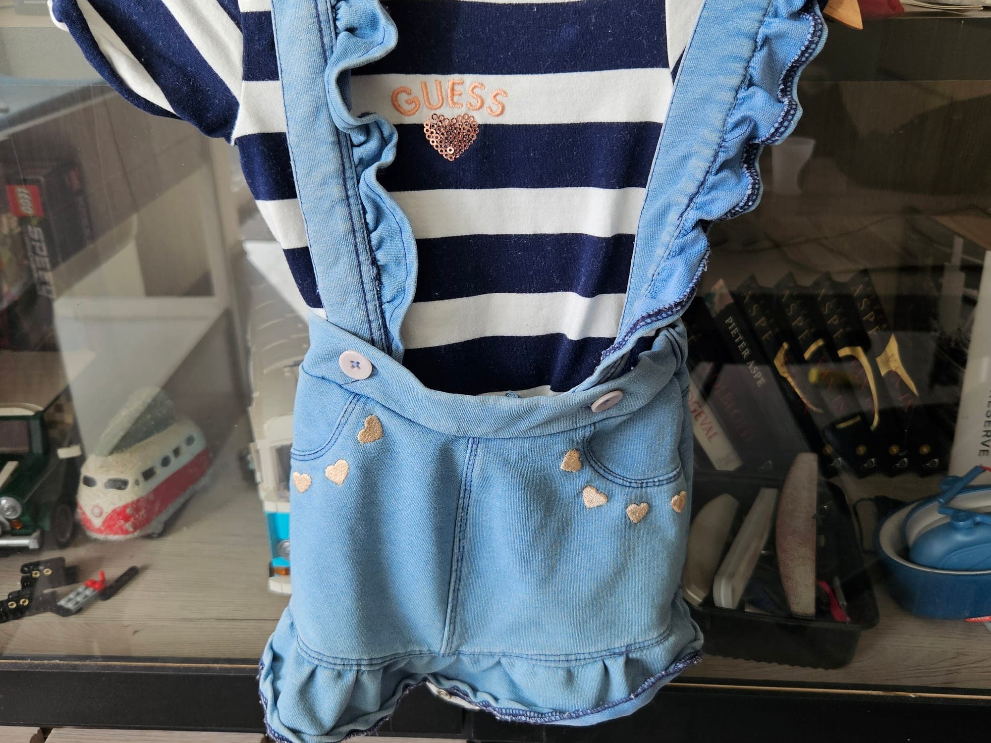 GUESS gestreepte romper met denim rokje - maat 6/9M