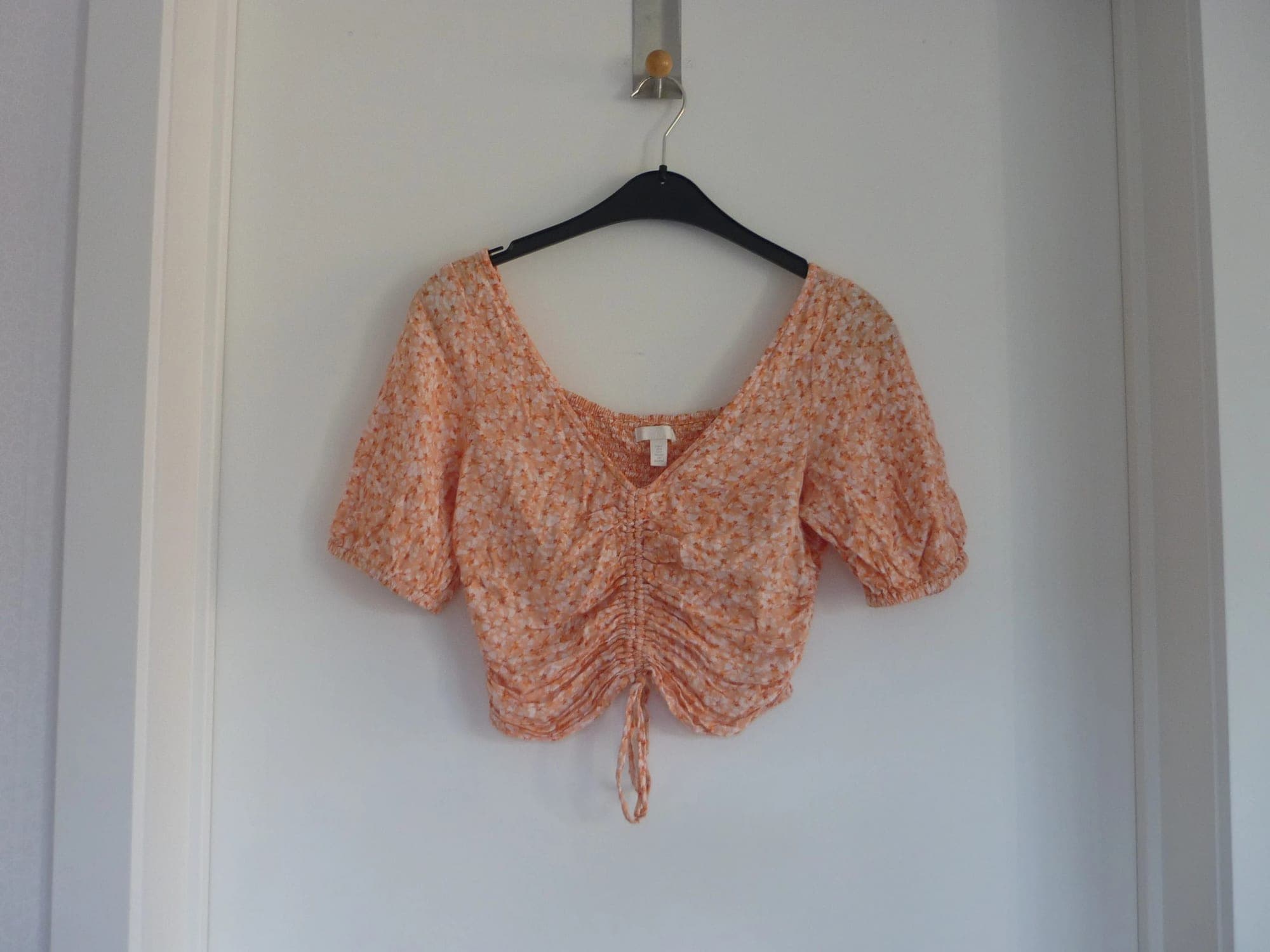 Oranje wit bloemen crop top Maat S van H&M