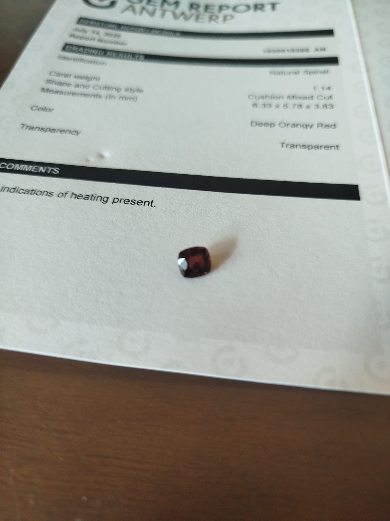 Deep Orangy Red Geslepen Edelsteen - Geëvalueerd met Gem Report