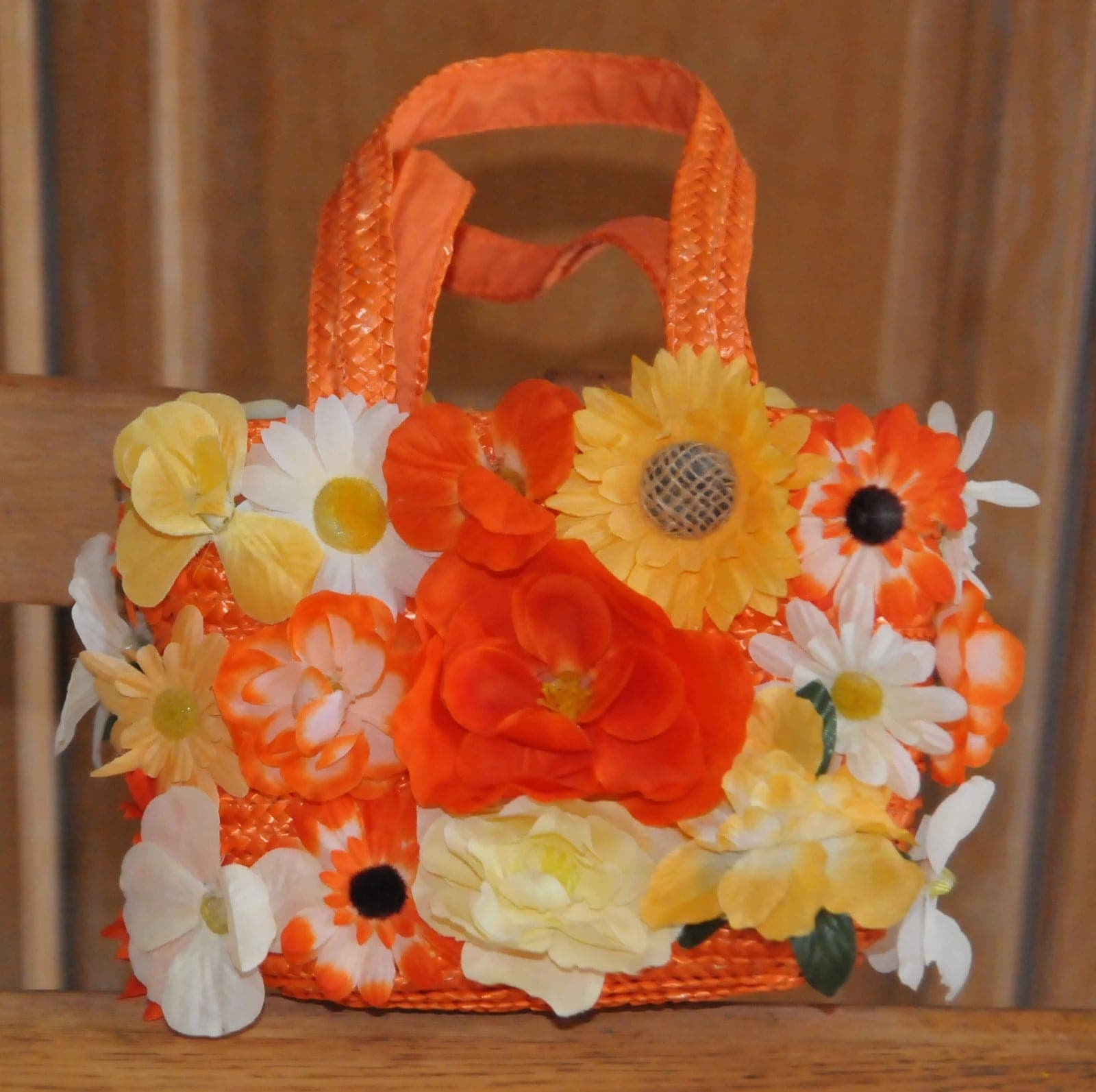 Raffia handtas met bloemen - boho chic