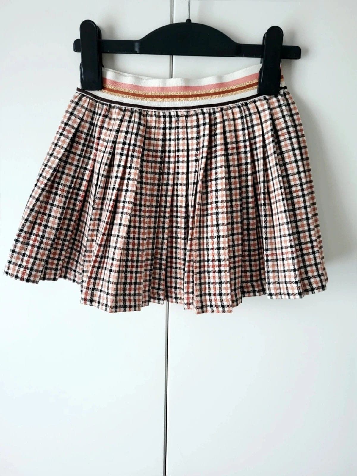 C&A geruite plissé rok – Beige/roze – Maat 110 – als nieuw
