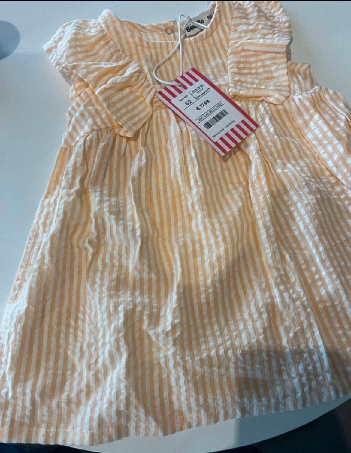 Robe fille rayée beige/blanc avec manches bouffantes - taille 62