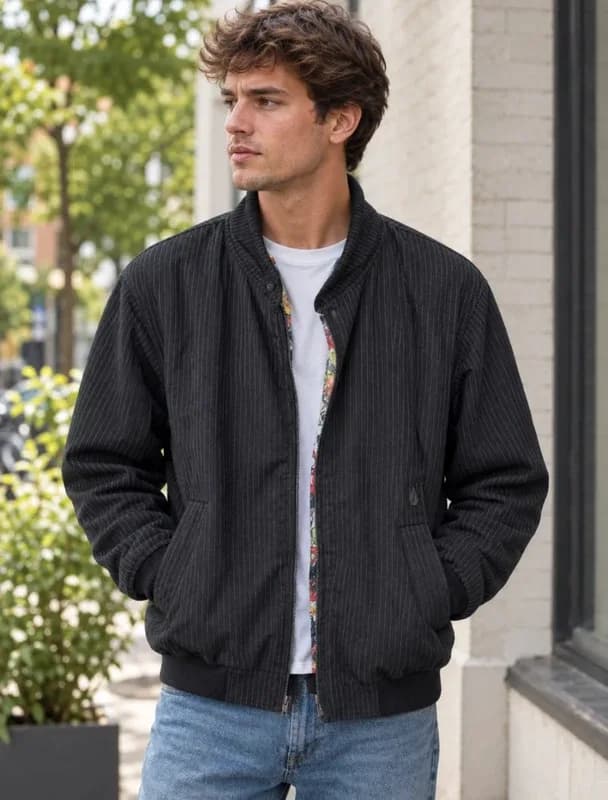 Volcom Oxford Pls Rayures Craie Blouson Bomber – Doublure Art Graphique – Taille