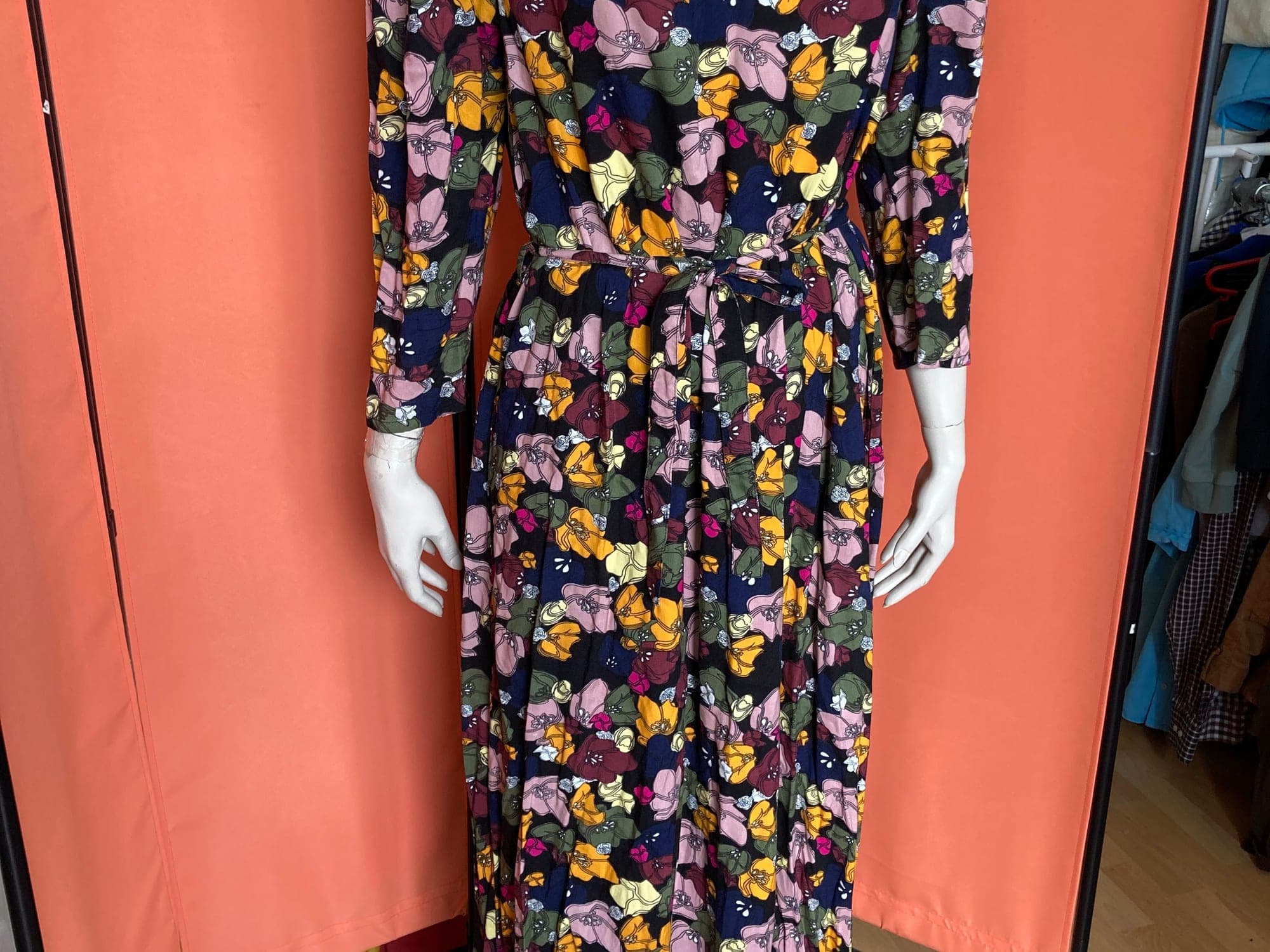 Lange  bloemenprint jurk met 3/4 mouwen