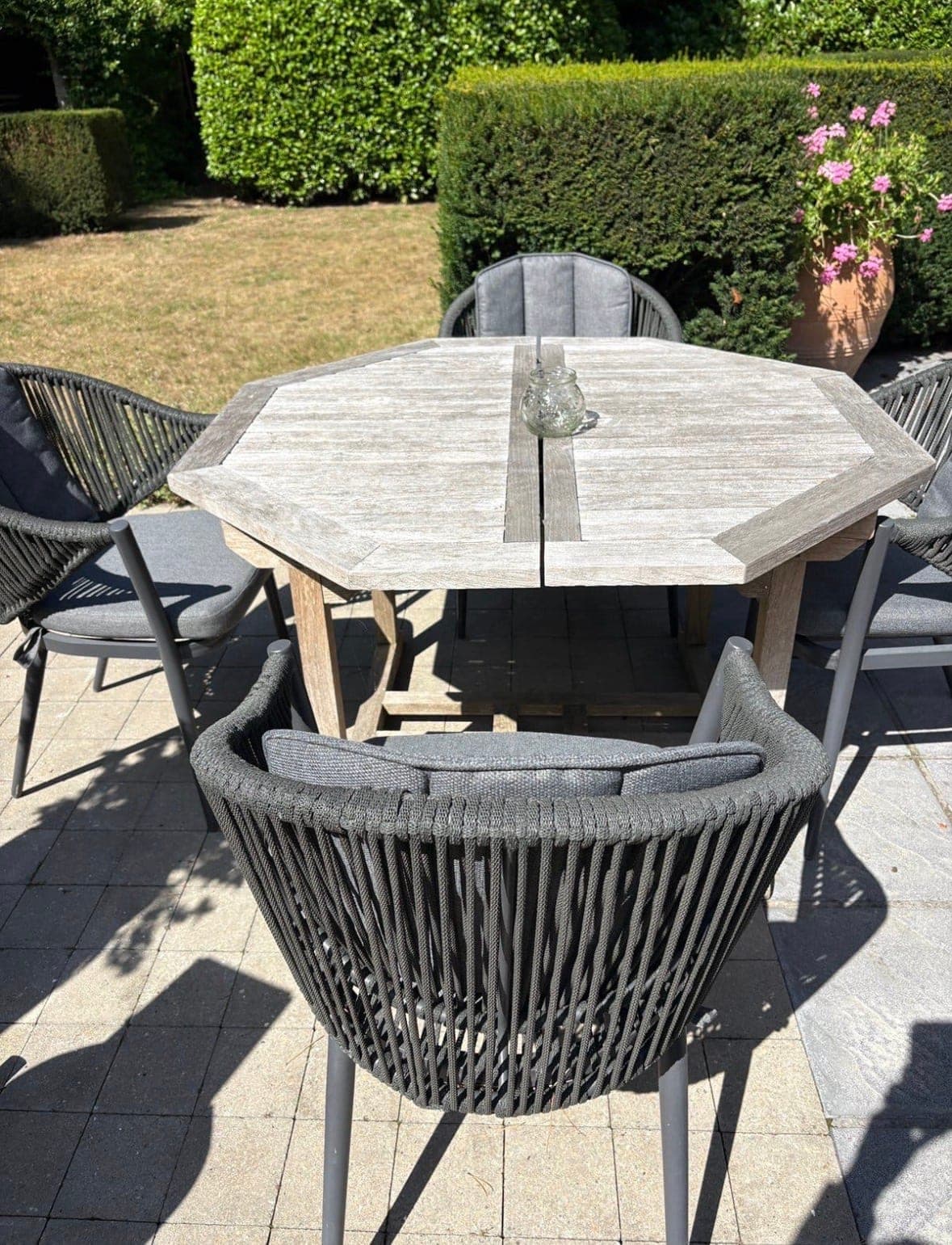 4 stuks Tuinstoel met touw - grijs met kussen