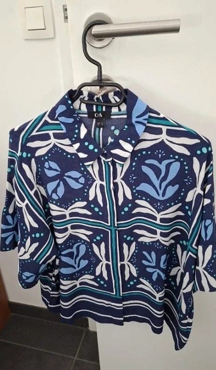 C&A casual hemd marineblauw met bloemenprint maat L