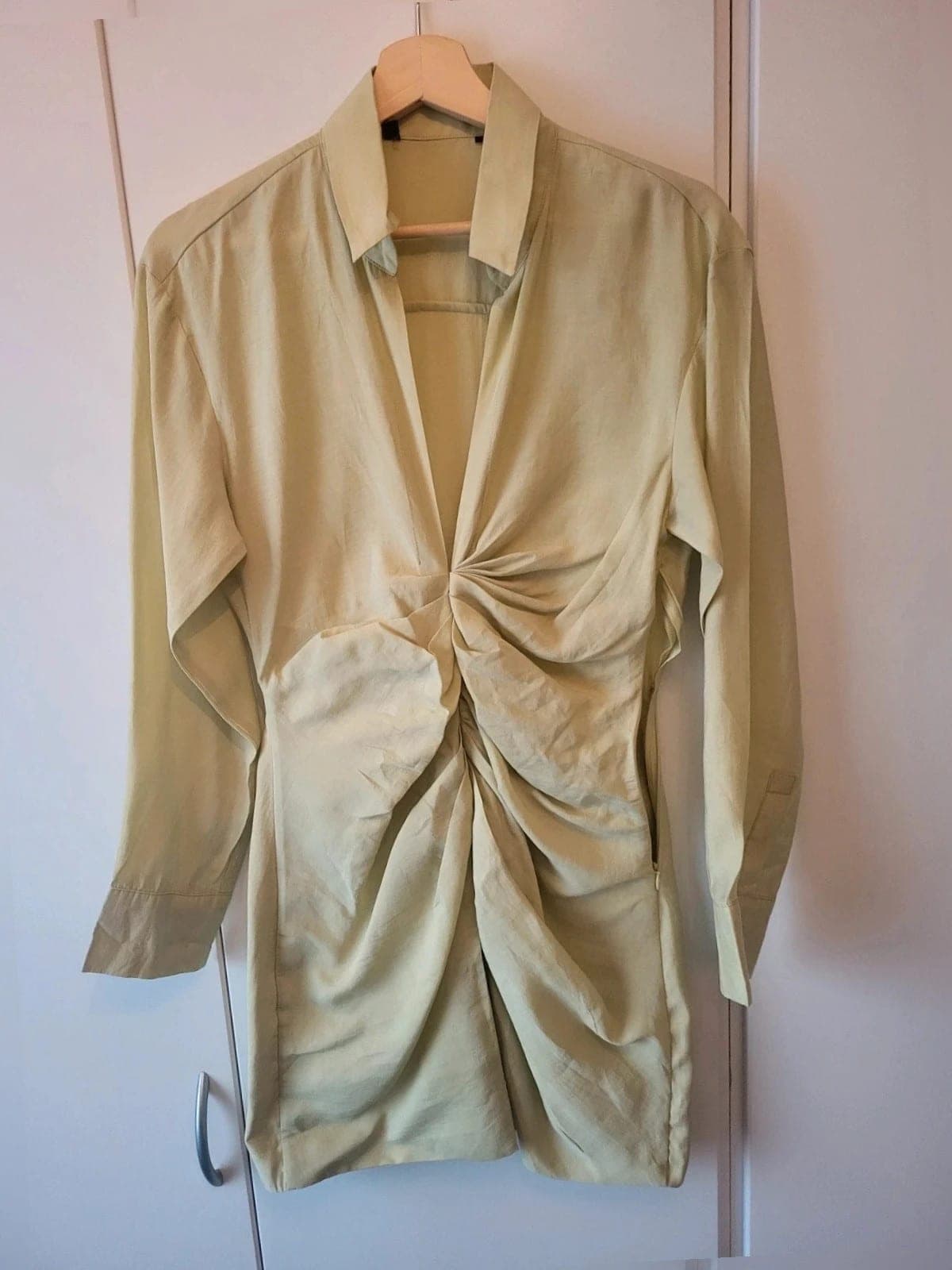 ZARA Pistachegroene ruched mini-jurk XS/S