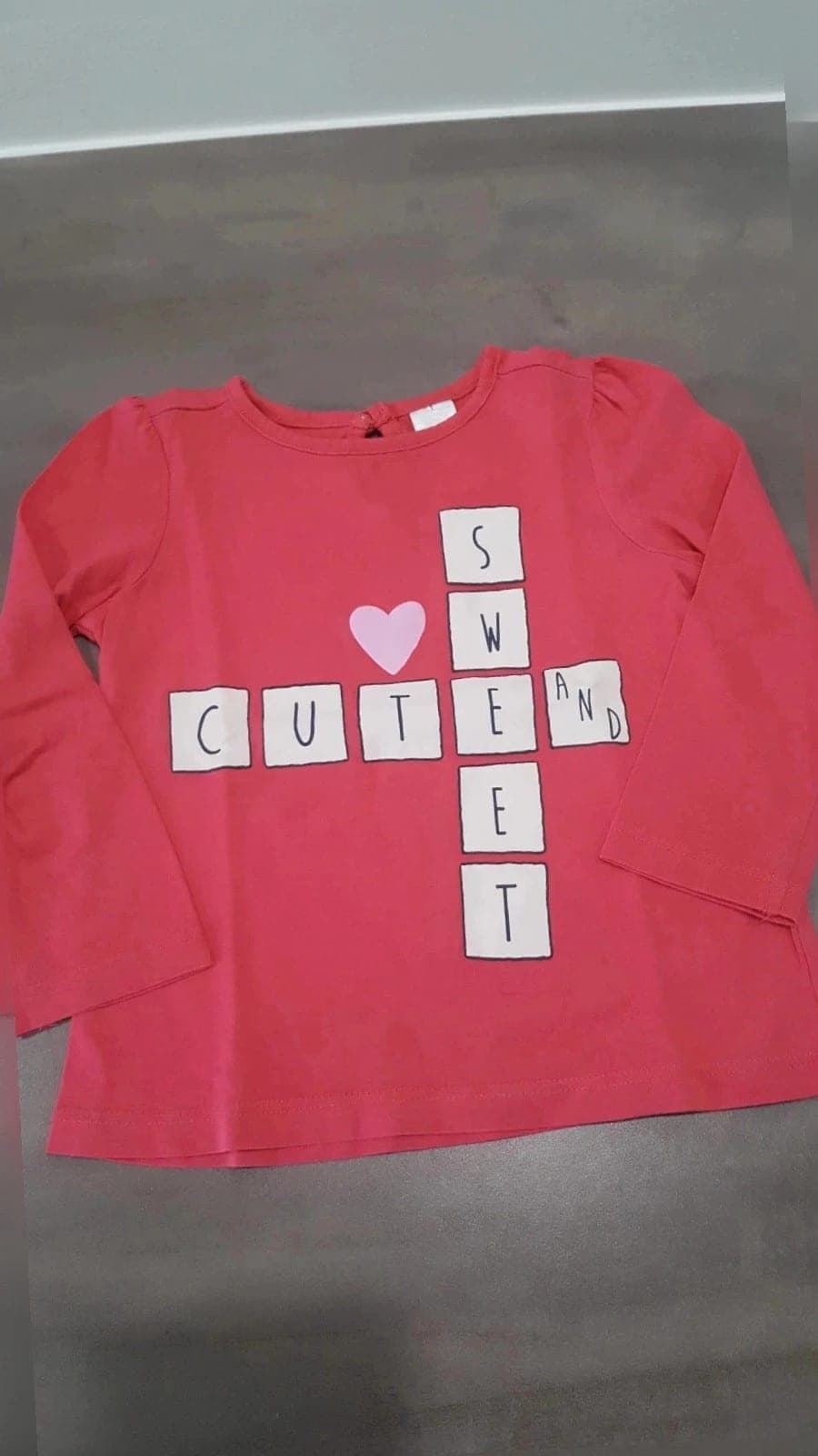 Roze Longsleeve “Cute & Sweet” maat 80 (12-18 mnd)