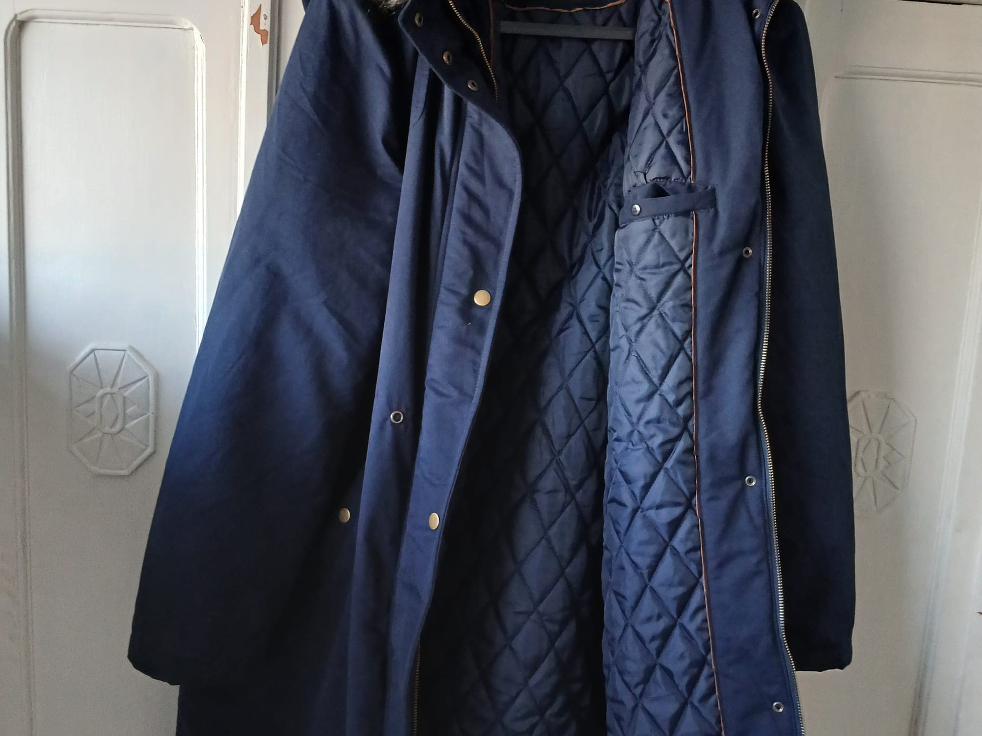 Esmara Deluxe winterjas donkerblauw met bontkraag