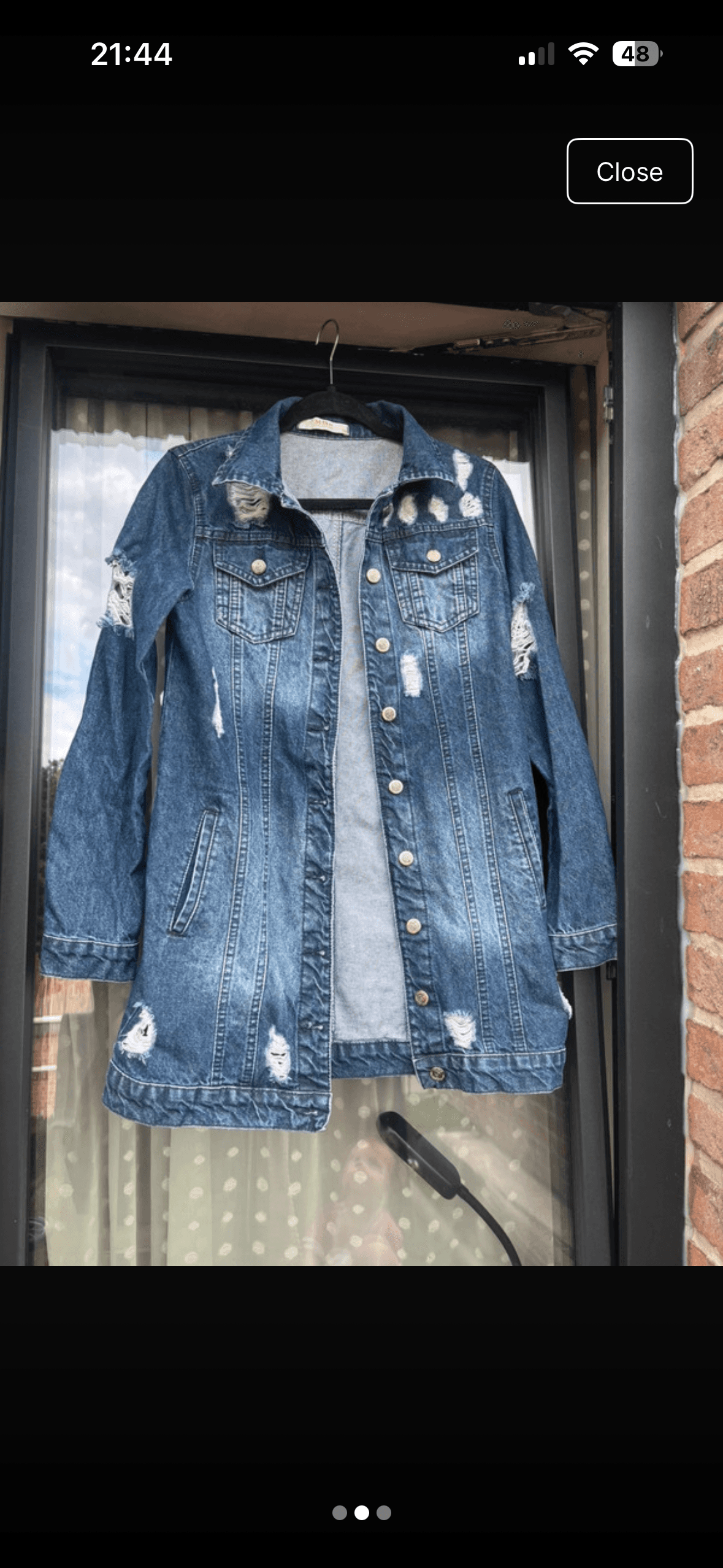 Distressed denim jack met scheuren - lange jeans jasje
