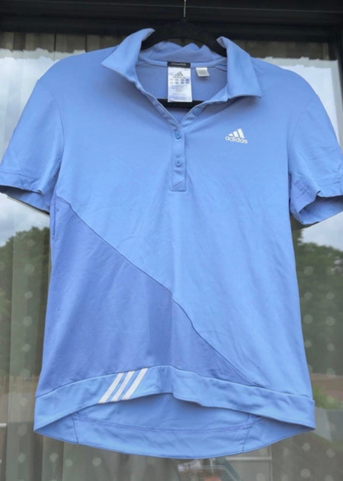 Adidas polo shirt lichtblauw met driestrepen