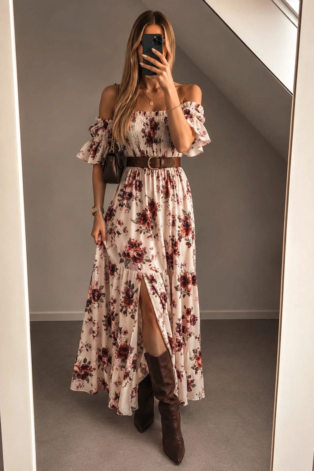Boohoo bloemen Maxi jurk off-shoulder – maat s – nieuw