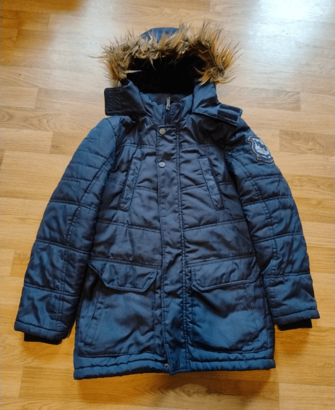Donsjack kind marineblauw met bontkraag