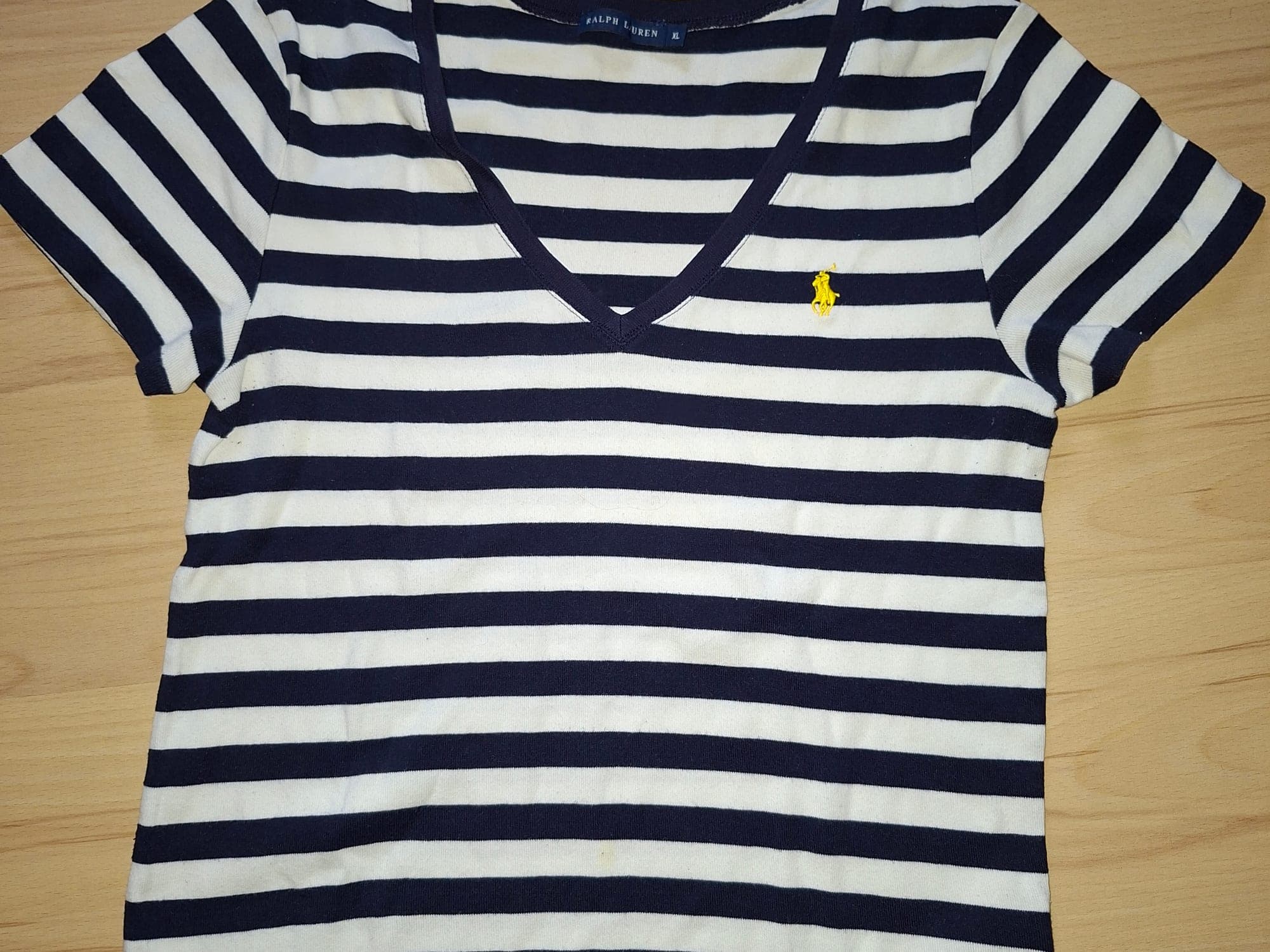 Ralph Lauren gestreept V-hals T-shirt navy/wit