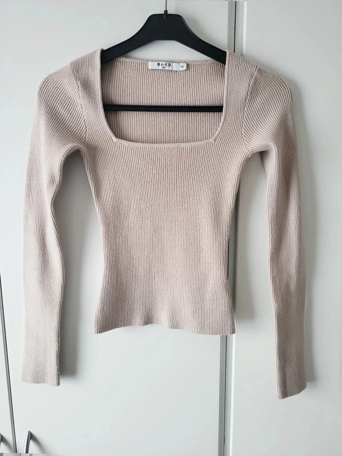 NA-KD rib top Beige – maat xXS/XS – square neck – zeer goede staat
