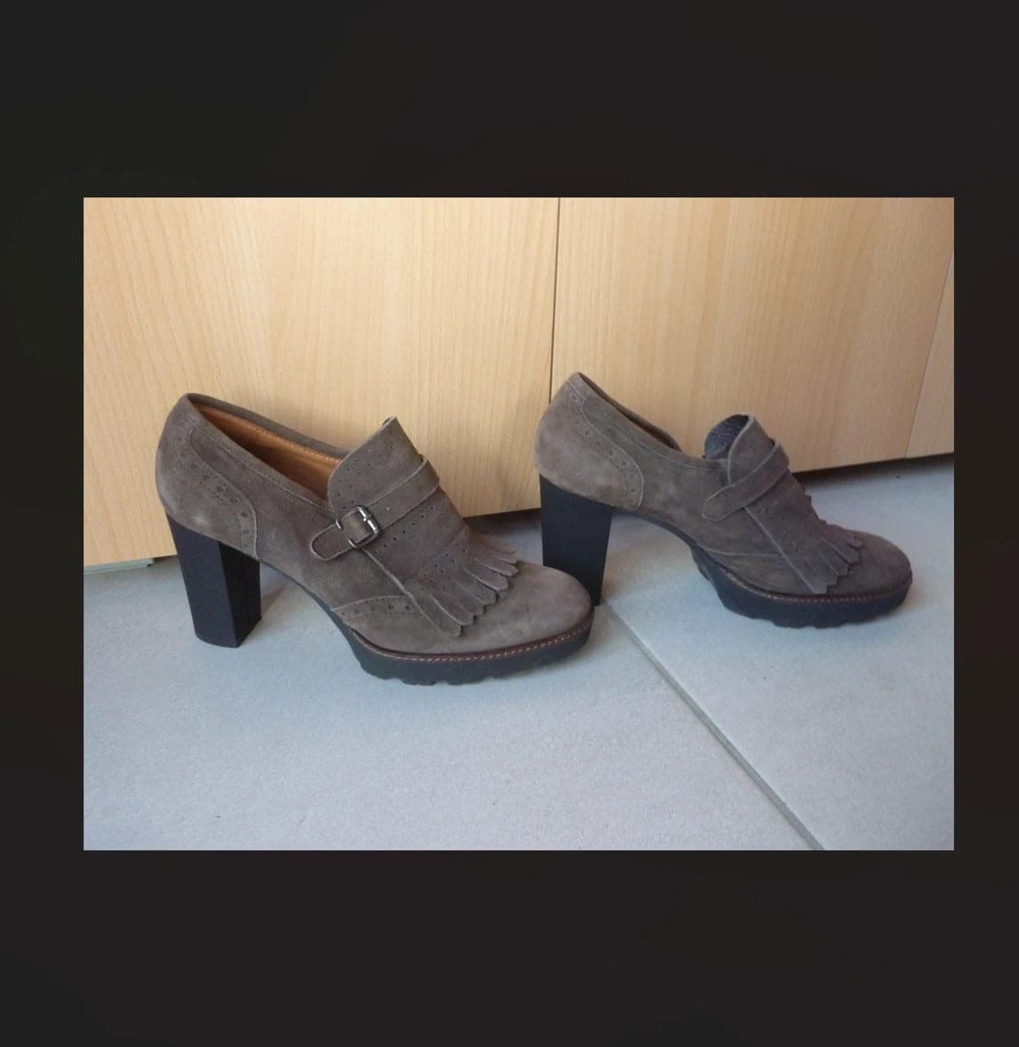 Bruin taupe suede hakken schoenen mocassins met hak instapschoen loafer pumps va