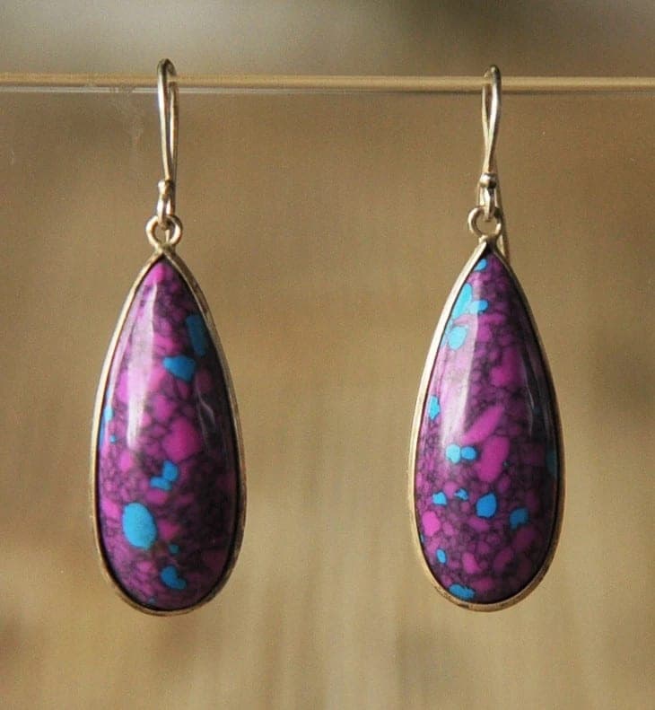 Paarse turquoise oorbellen in zilver