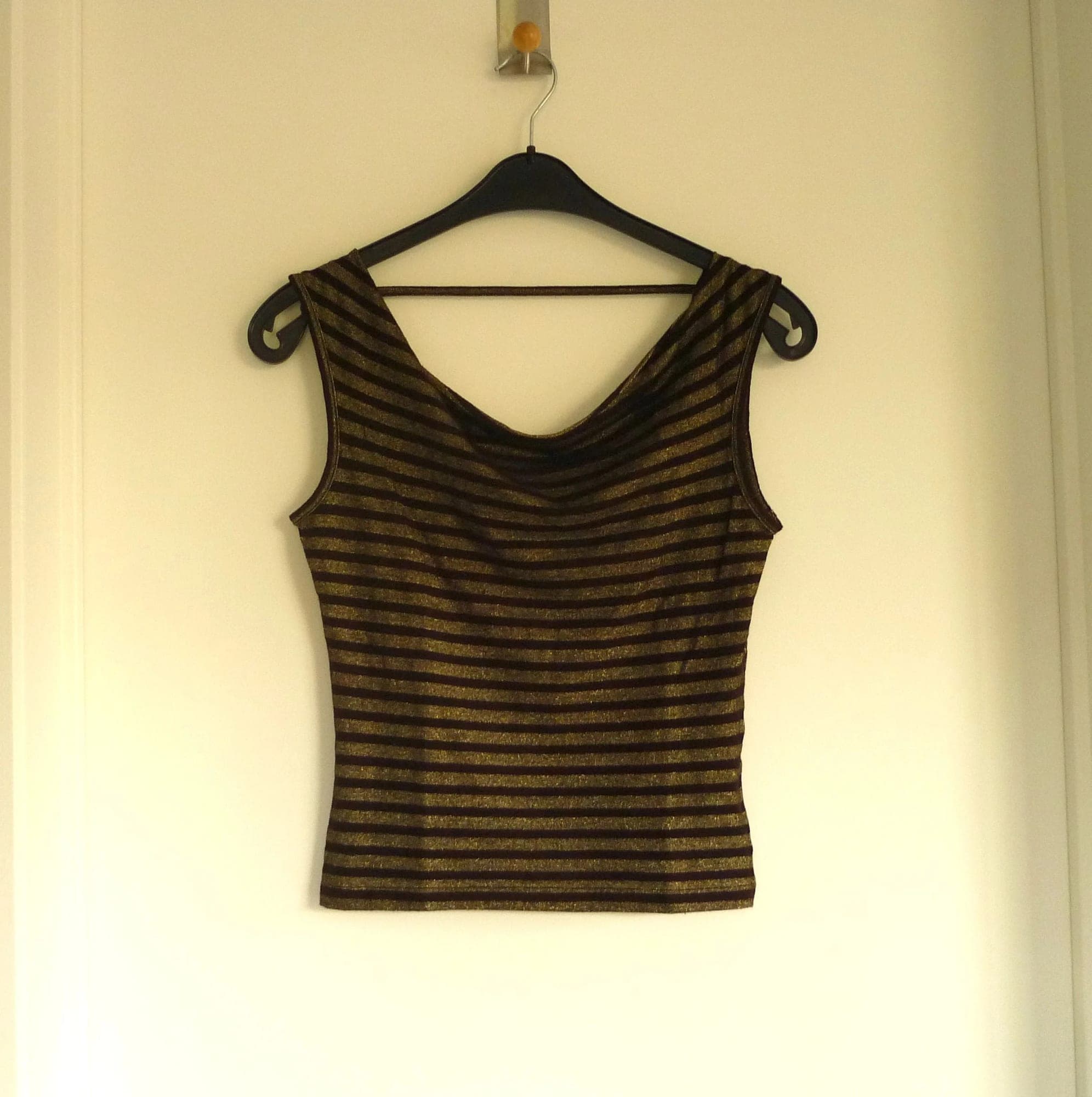 Brown gold glitter striped top with open back Size 36