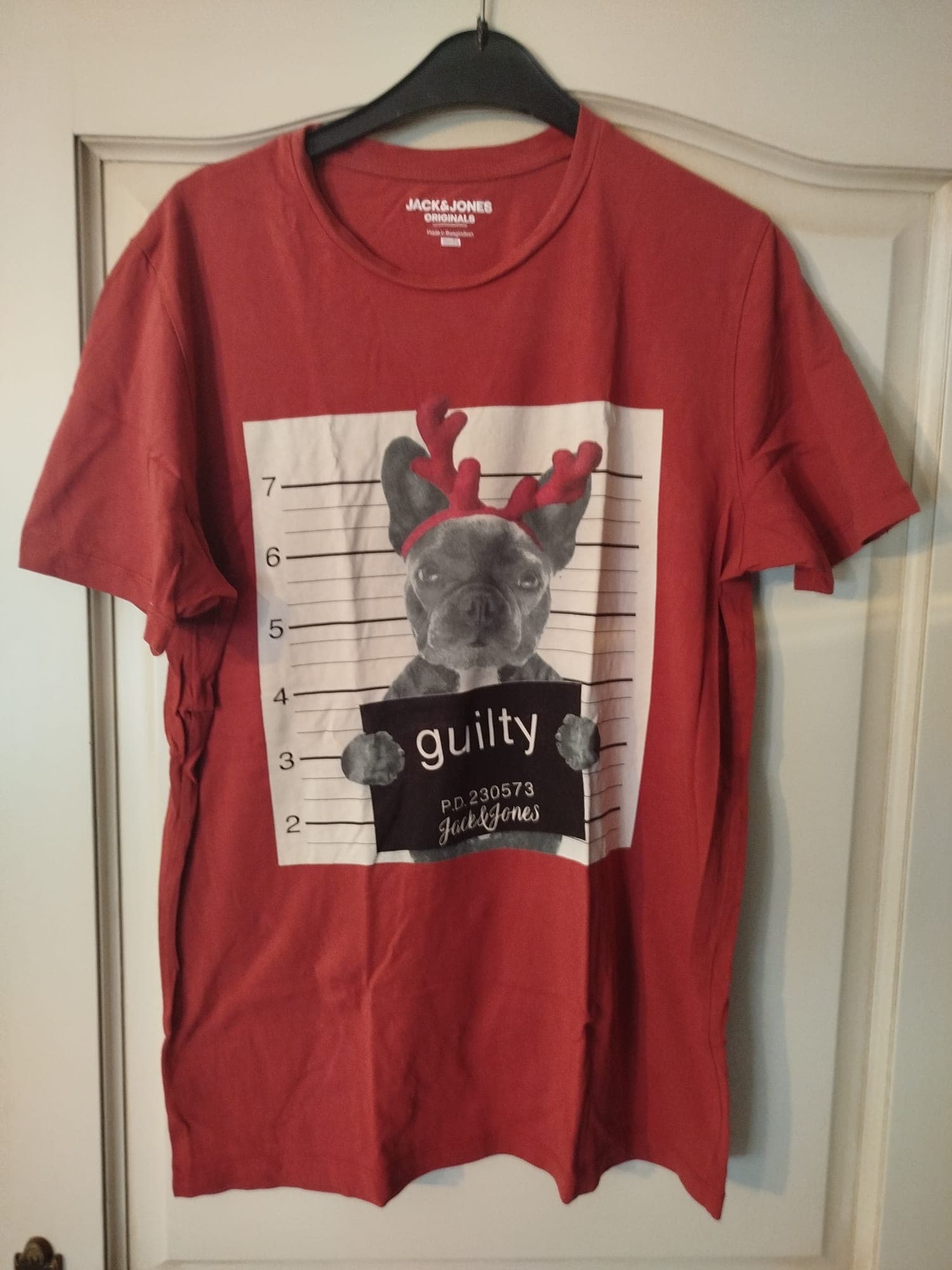 Jack & Jones rood t-shirt met hond print 'guilty'