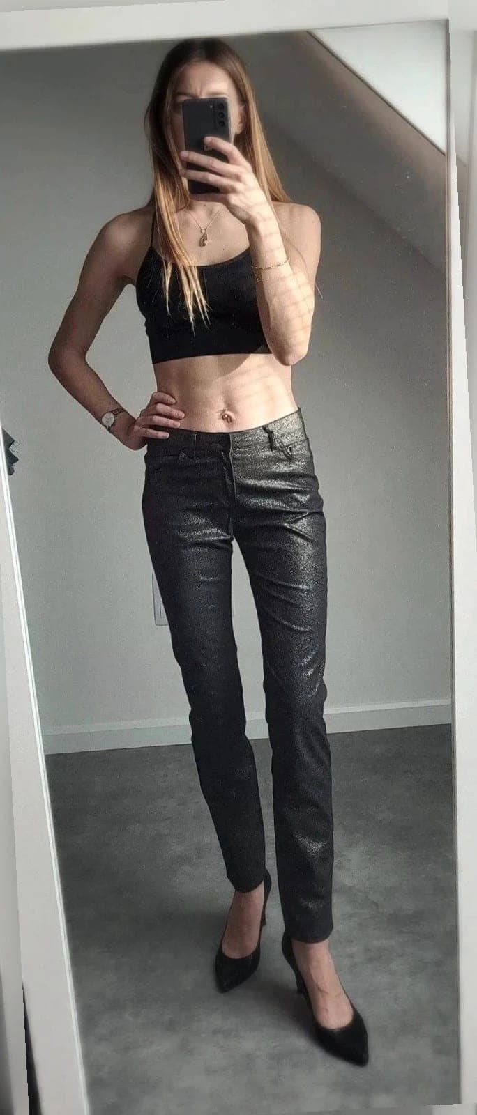 Zwarte glitter broek high Waist – maat 34 / xS – nieuw