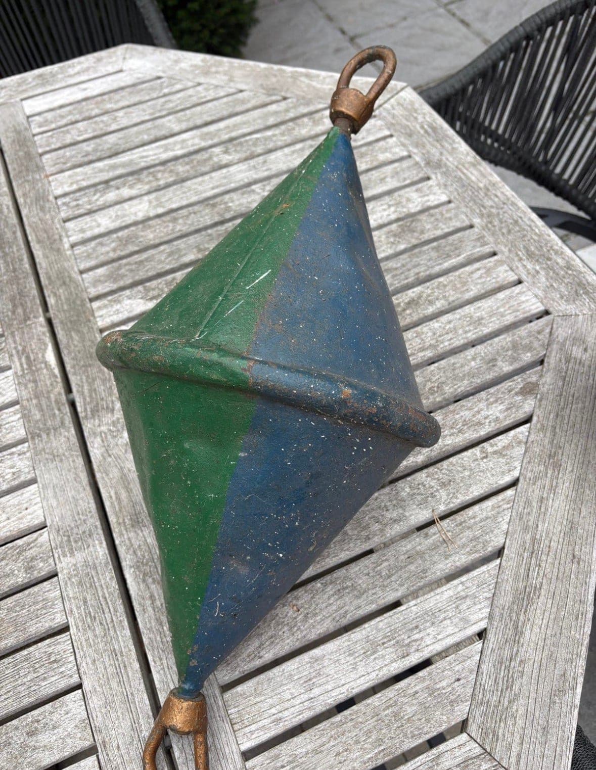 Vintage zeilboot decoratie - groen/blauw gekleurde boei