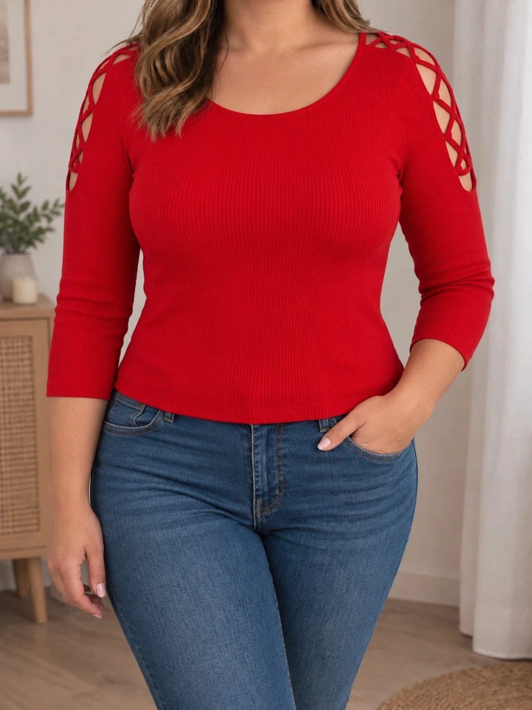 Body rouge Jennyfer manche lacée