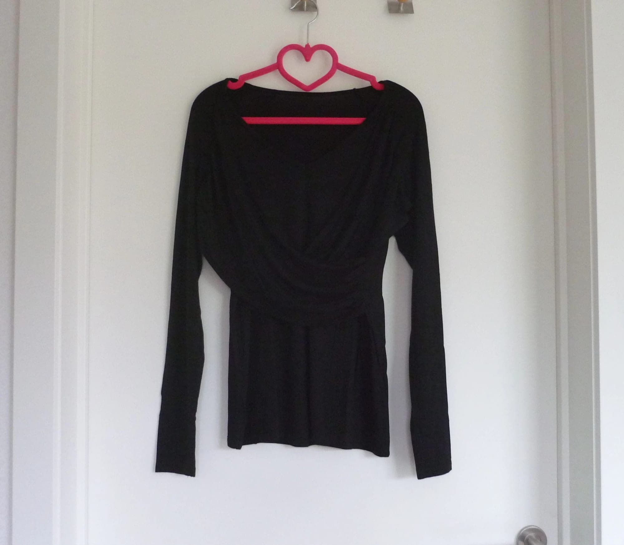 Black stretch longsleeve shirt with extra wrap front Size 36