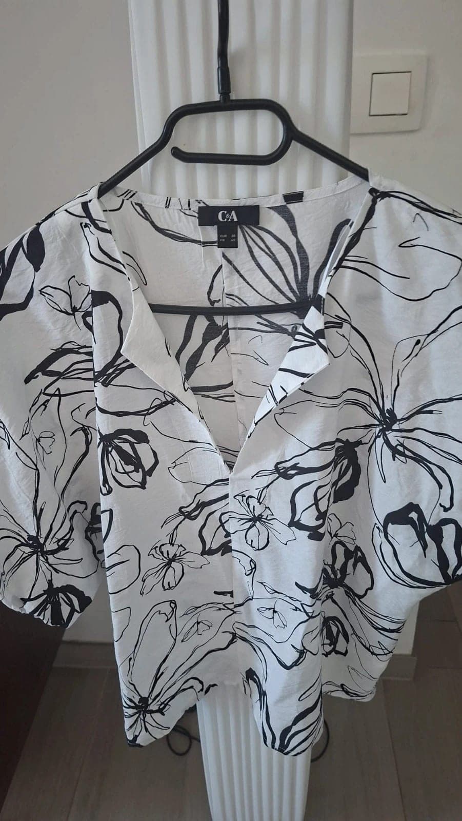 C&A elegante blouse met bloemenprint zwart-wit maat M