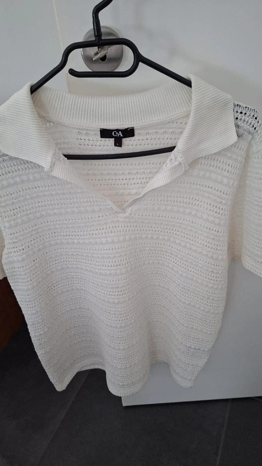 C&A gebreide hemdpolo wit maat L