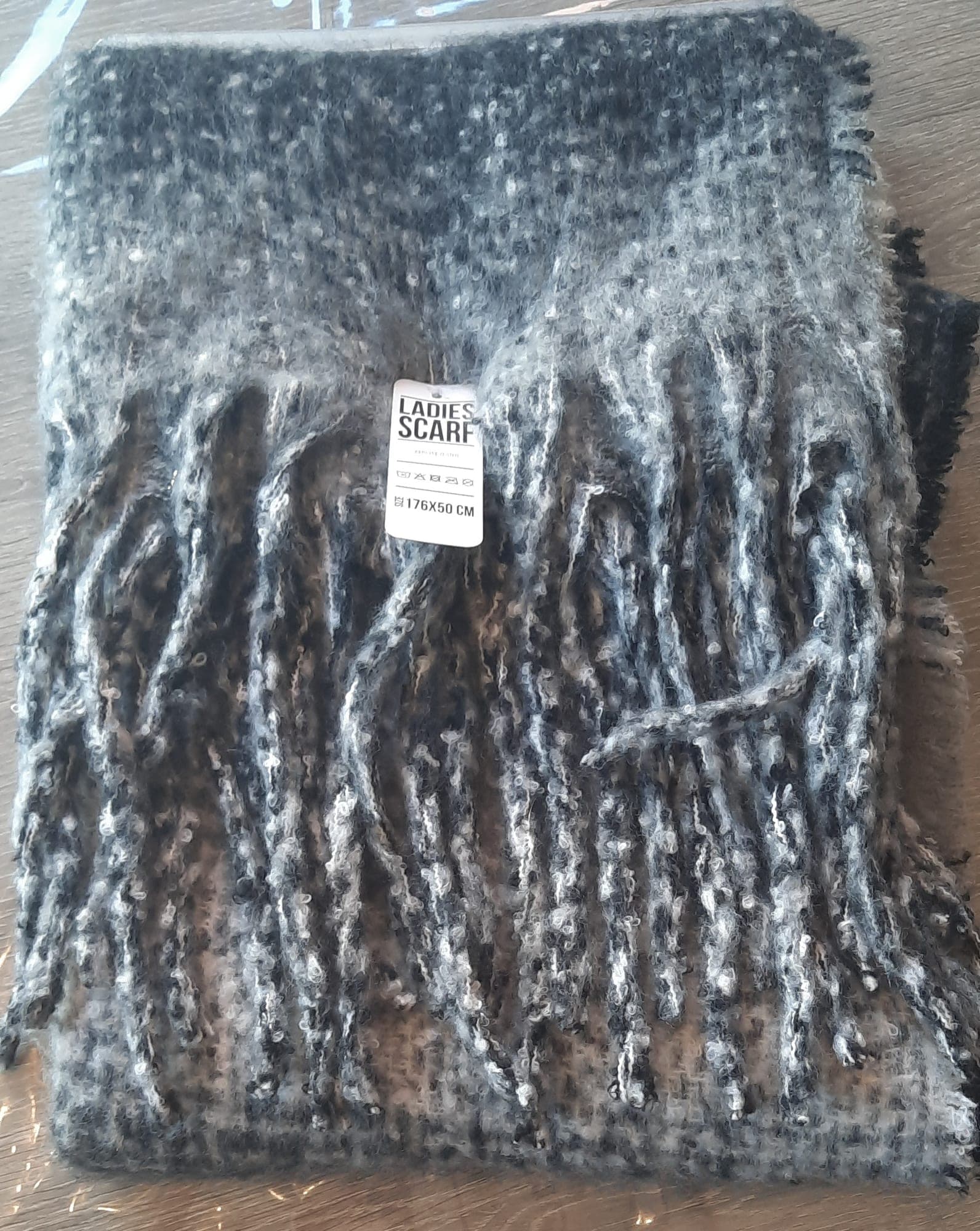 Dames sjaal grijswit gemeleerd 176x50 cm