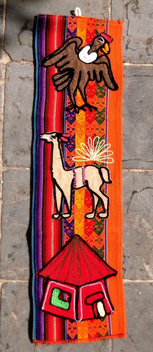 Klein wandtapijtje Peru met lama motief