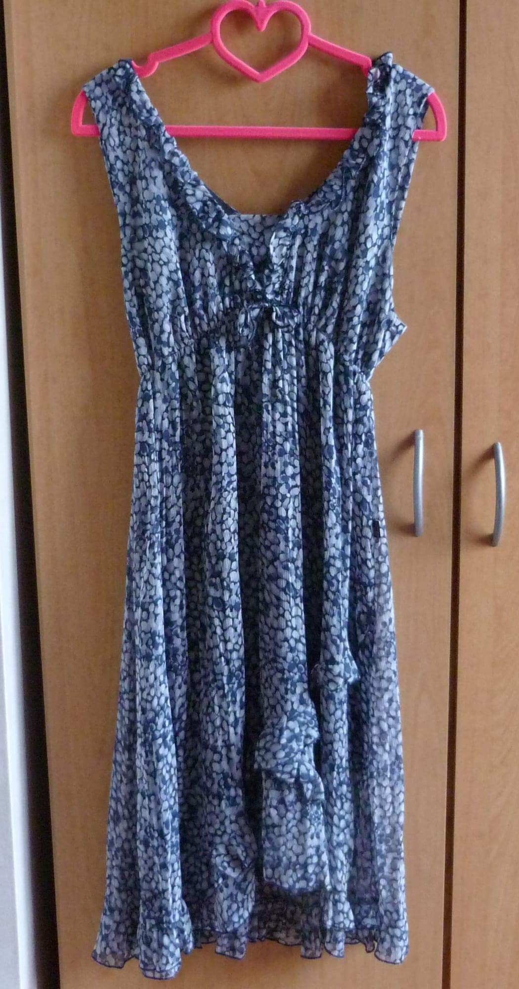 Blauw kleed jurk met fronsjes en laagjes Maat 38/40