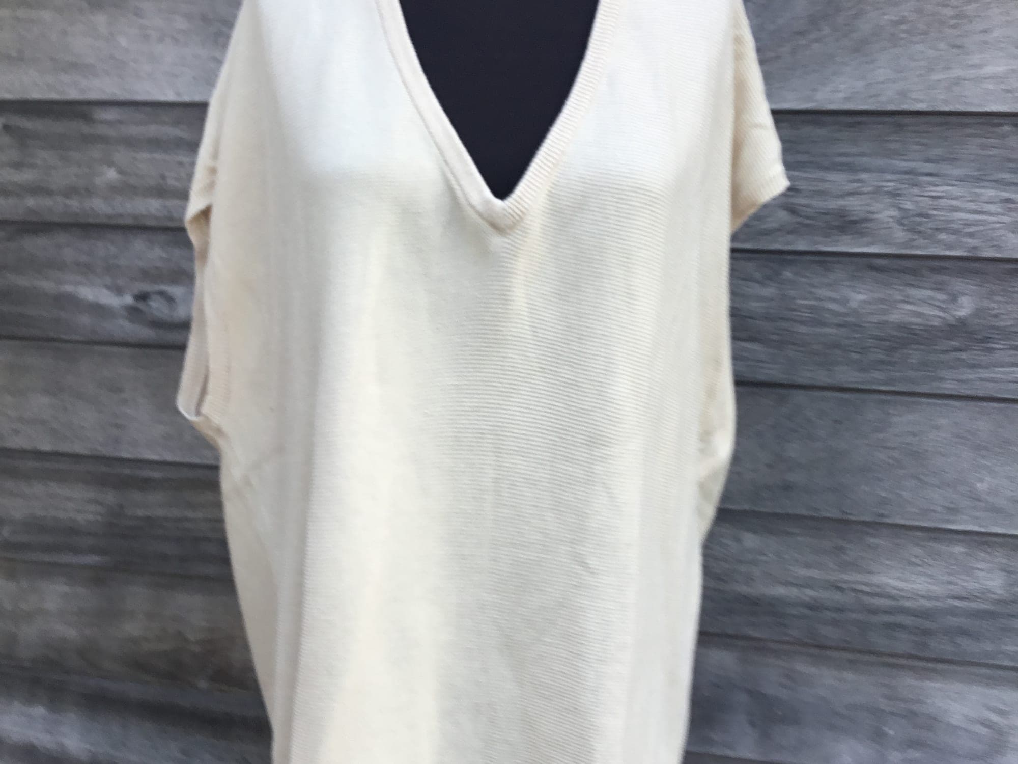 Crème witte oversized V-neck debardeur met ribstructuur van cks