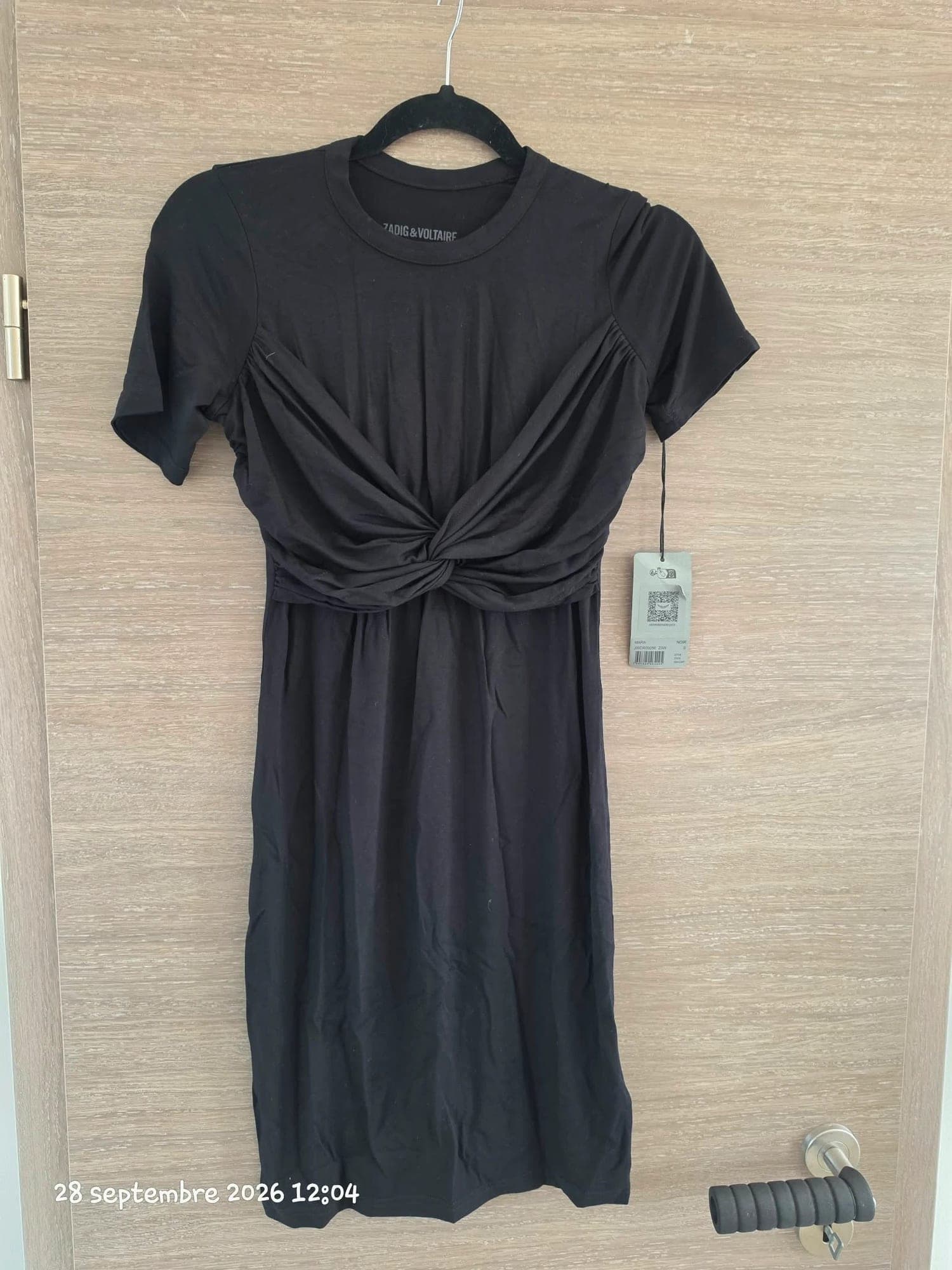 Robe courte drapée Zadig & Voltaire – Modèle MARA Noir (Taille S)
