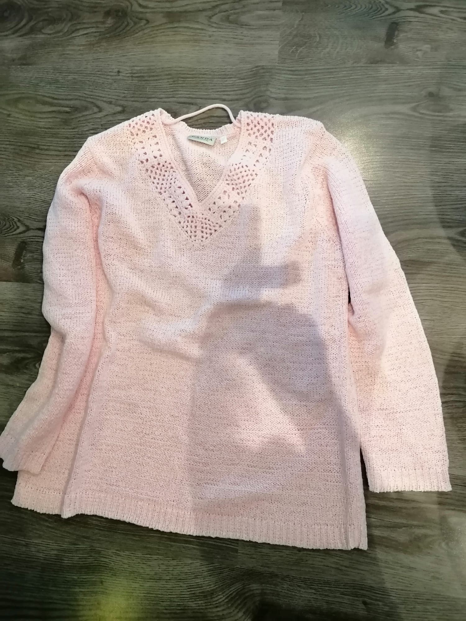 CANDA pink knitted sweater with openwork detail size L